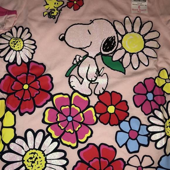 NWT Girl’s Short Sleeve Snoopy Flowers Tshirt- 6 - Picture 4 of 9